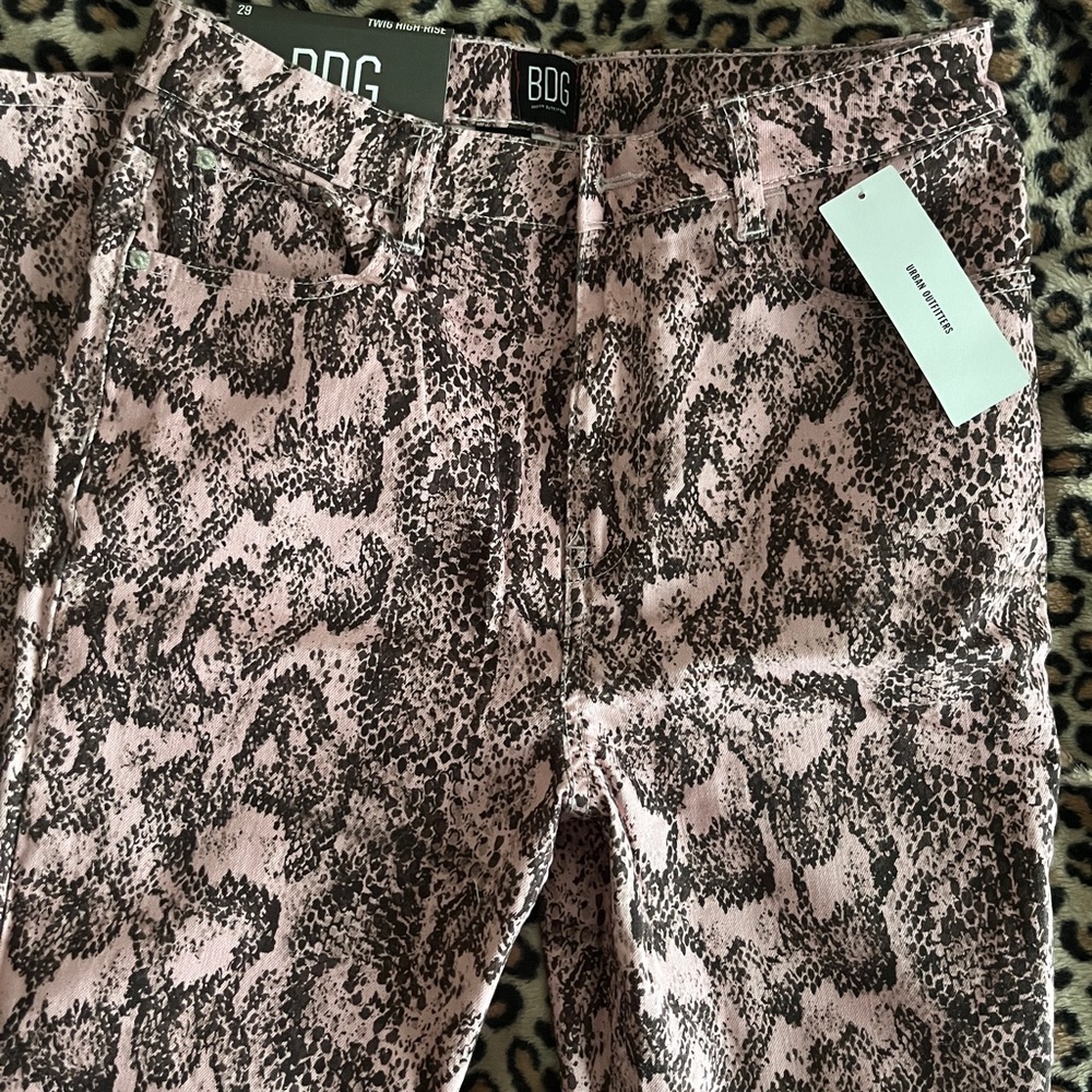BDG Pink and Black Snake-Print Skinny Jeans